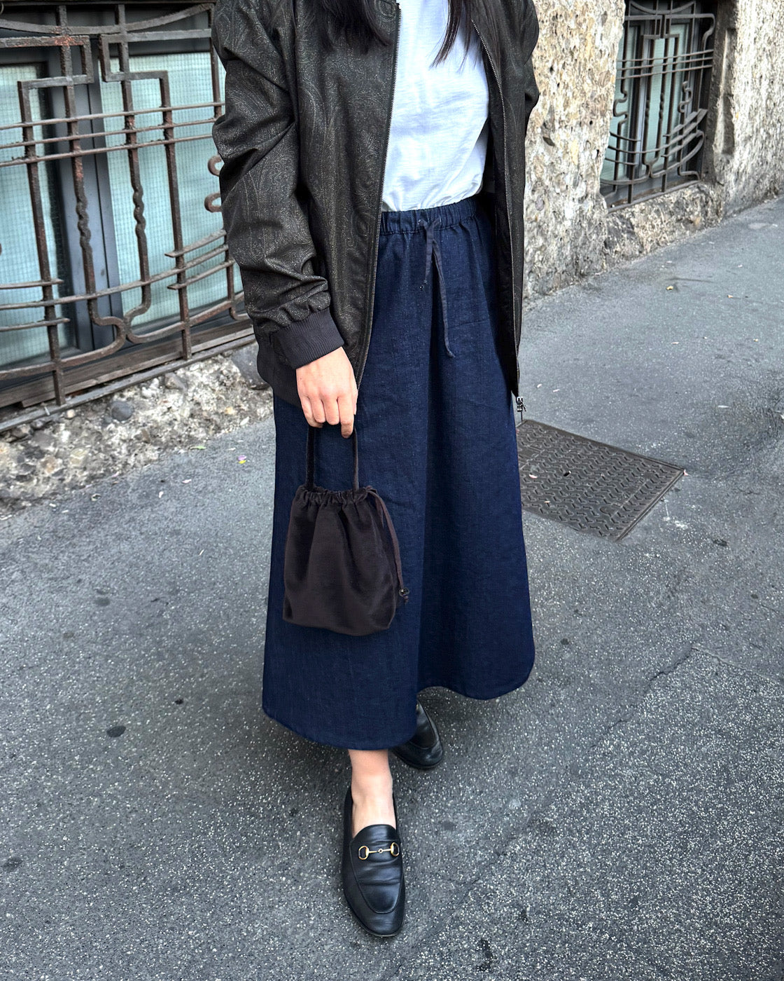 Denim Skirt + Bundle Bag Velluto
